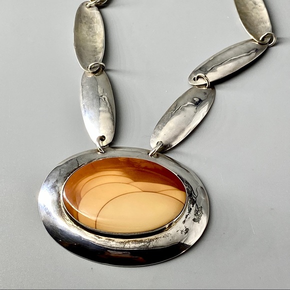 Vintage Sterling Silver & Bruneau Jasper Medallion Necklace - Picture 16 of 16